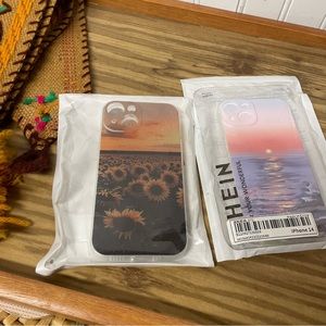 NWT iPhone 14 phone case set of 2 SHEIN sunflower field and sunset